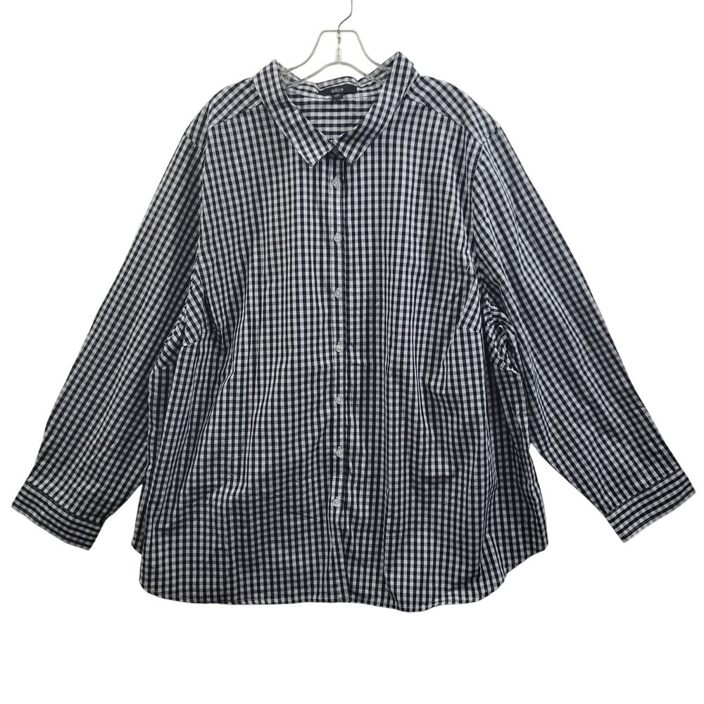 Ellos Women's Blue Plaid Button Front Long Sleeve Shirt Size 28  12125-1042